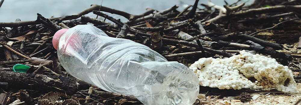 Bilde av plast flaske i naturen