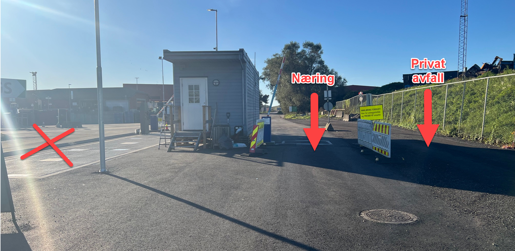 Bilder som viser hvor næring og privat avfall skal kjøre midlertidig.